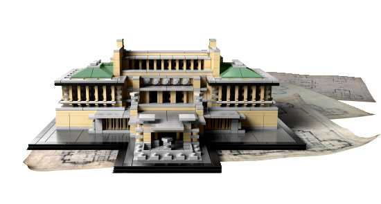 正面から見たLEGO（レゴ）アーキテクチャーシリーズ「帝国ホテル旧館」のメインエントランスの参考画像